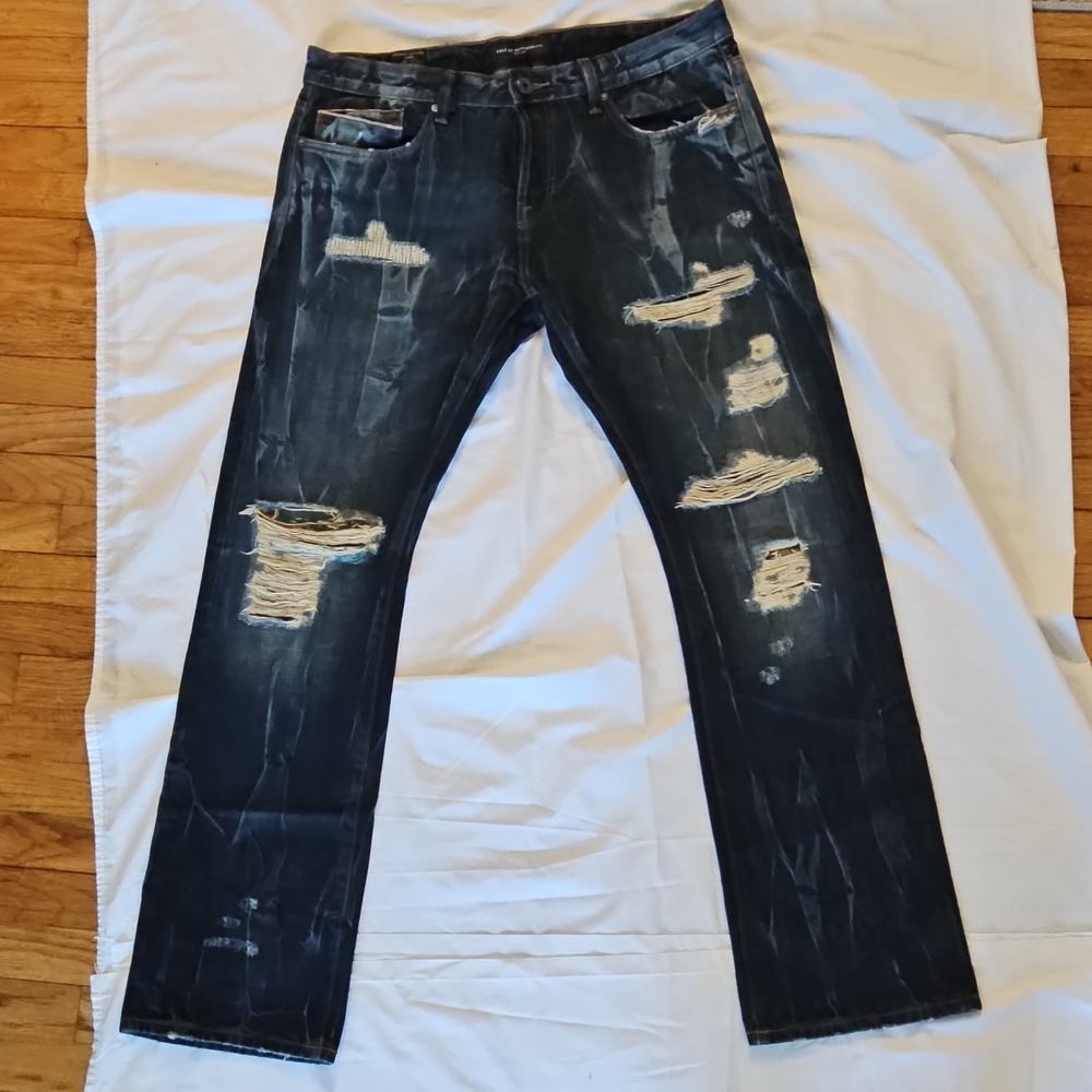 Cult of Individuality Dark Blue Distressed Straight Jeans